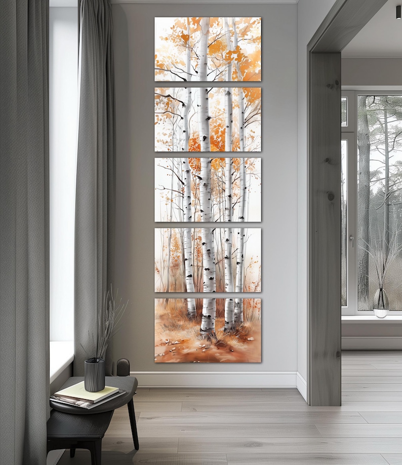 Autumn Birch Trees Canvas Wall Art Long Wall Decor Tree Forest Print ...