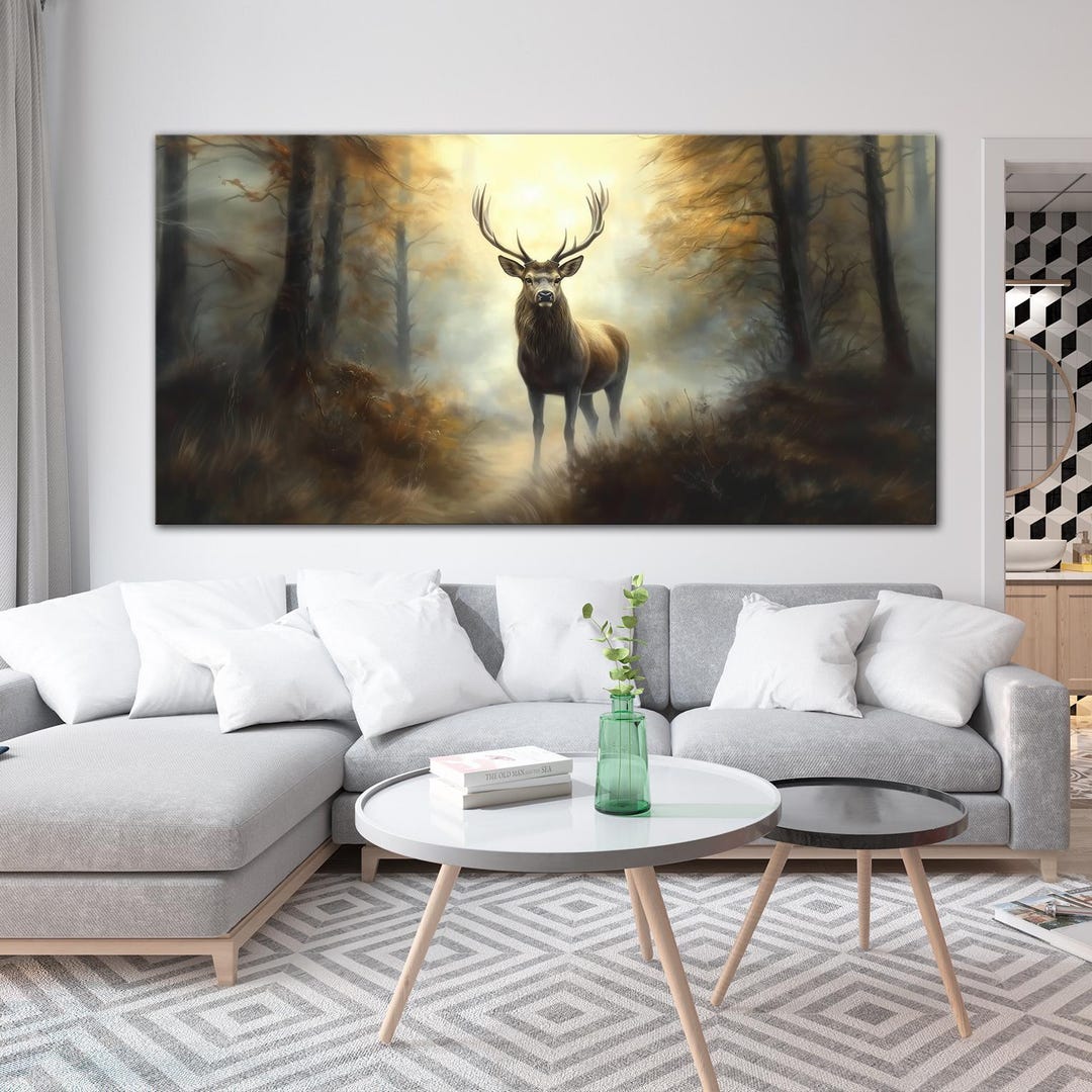Deer in Forest Canvas Wall Art Rustic Decor Elk Forest Print Woodland ...