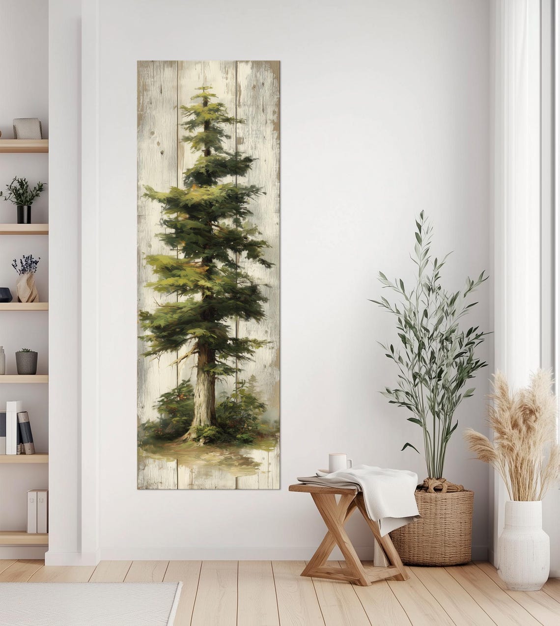 Pine Tree Canvas Wall Art Tall Narrow Cottage Decor Rustic Wood PRINT ...