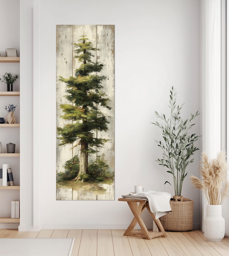 Pine Tree Canvas Wall Art Tall Narrow Cottage Decor Rustic Wood PRINT ...