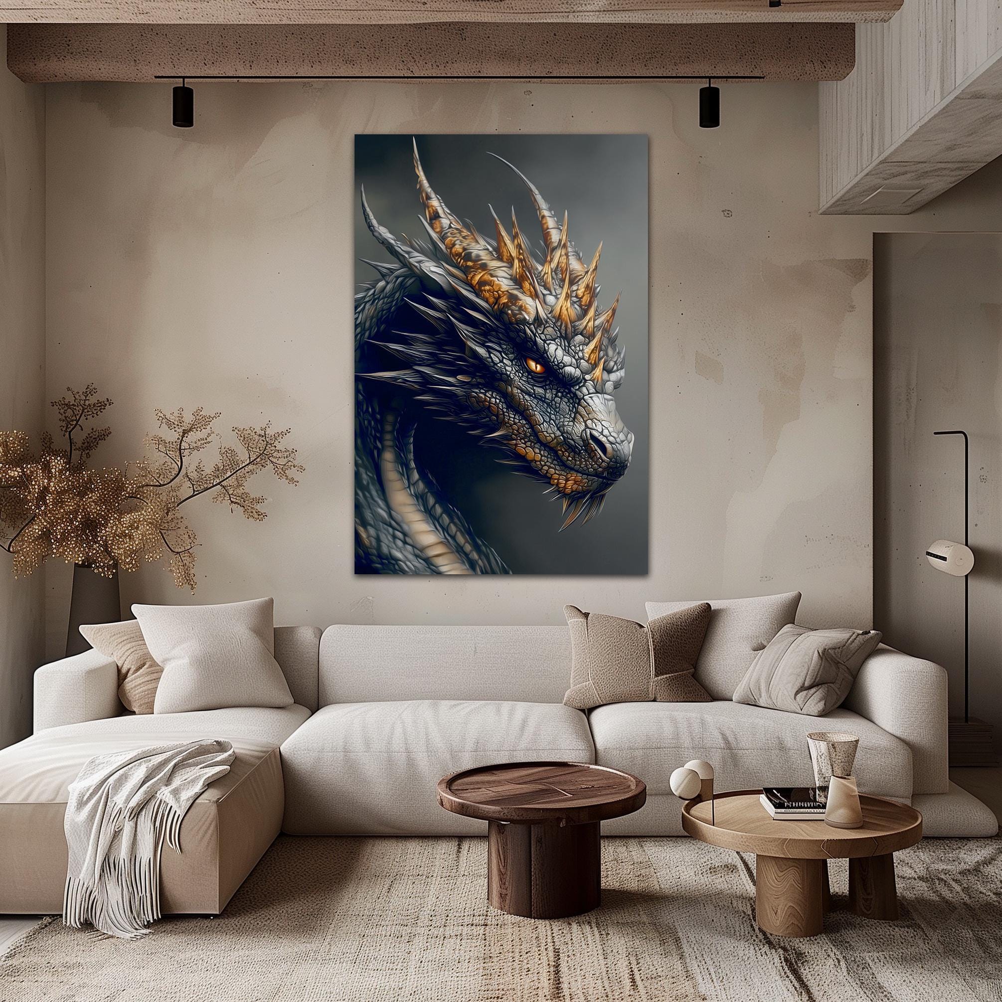 Black Dragon Canvas Wall Art Dark Cottagecore Decor Dark Fantasy Dragon ...