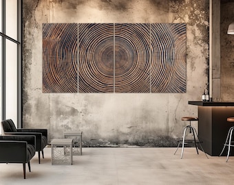 Wood tree ring canvas wall art Boho decor Botanical minimalist print