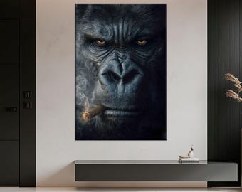 Black Gorilla Canvas Wall Art Monkey Man Cave Decor Masculine Animal Print