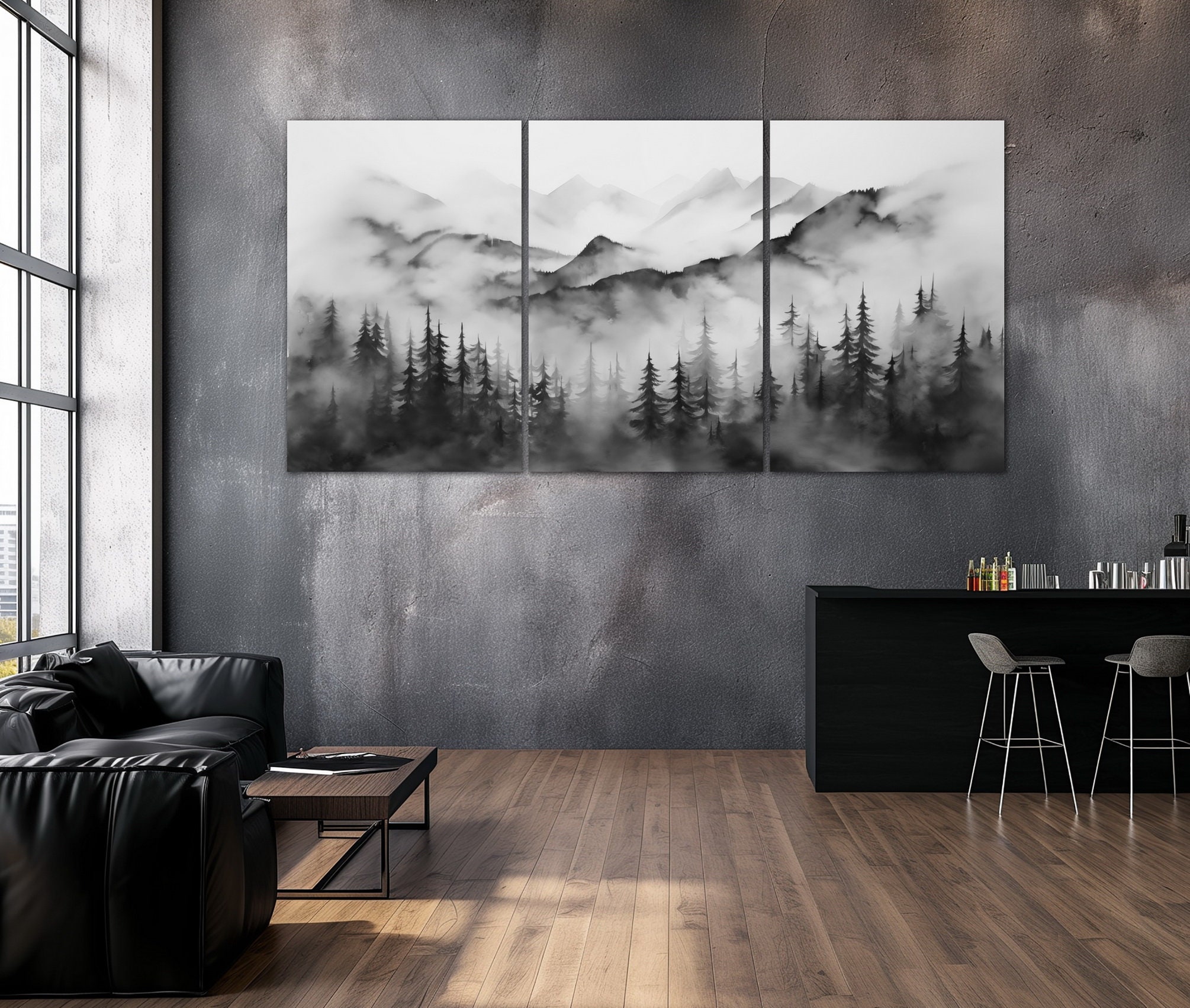 Black Mountain Canvas Wall Art Living Room Decor Landscape Painting ...