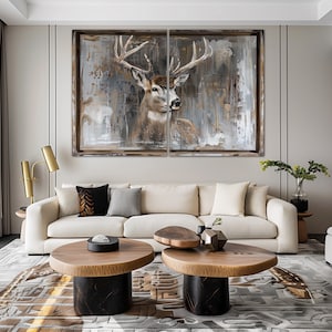 Deer canvas wall art Apartment wall decor Deer print Rustic home decor Scandinavian art Forest wall art Large wall art Housewarming gift	Set of 2 Panels