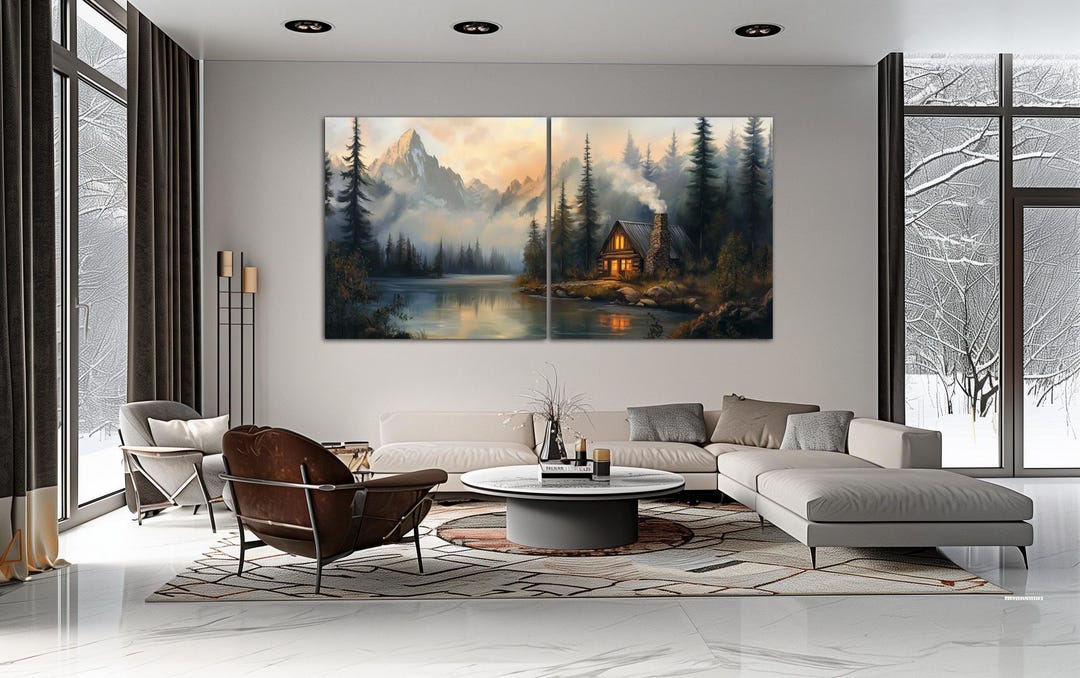 Forest Cottage Canvas Wall Art Rustic Home Decor Woodland Landscape ...
