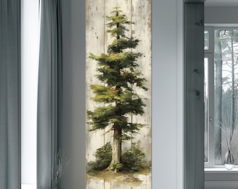 Pine Tree Canvas Wall Art Tall Narrow Cottage Decor Rustic Wood PRINT
