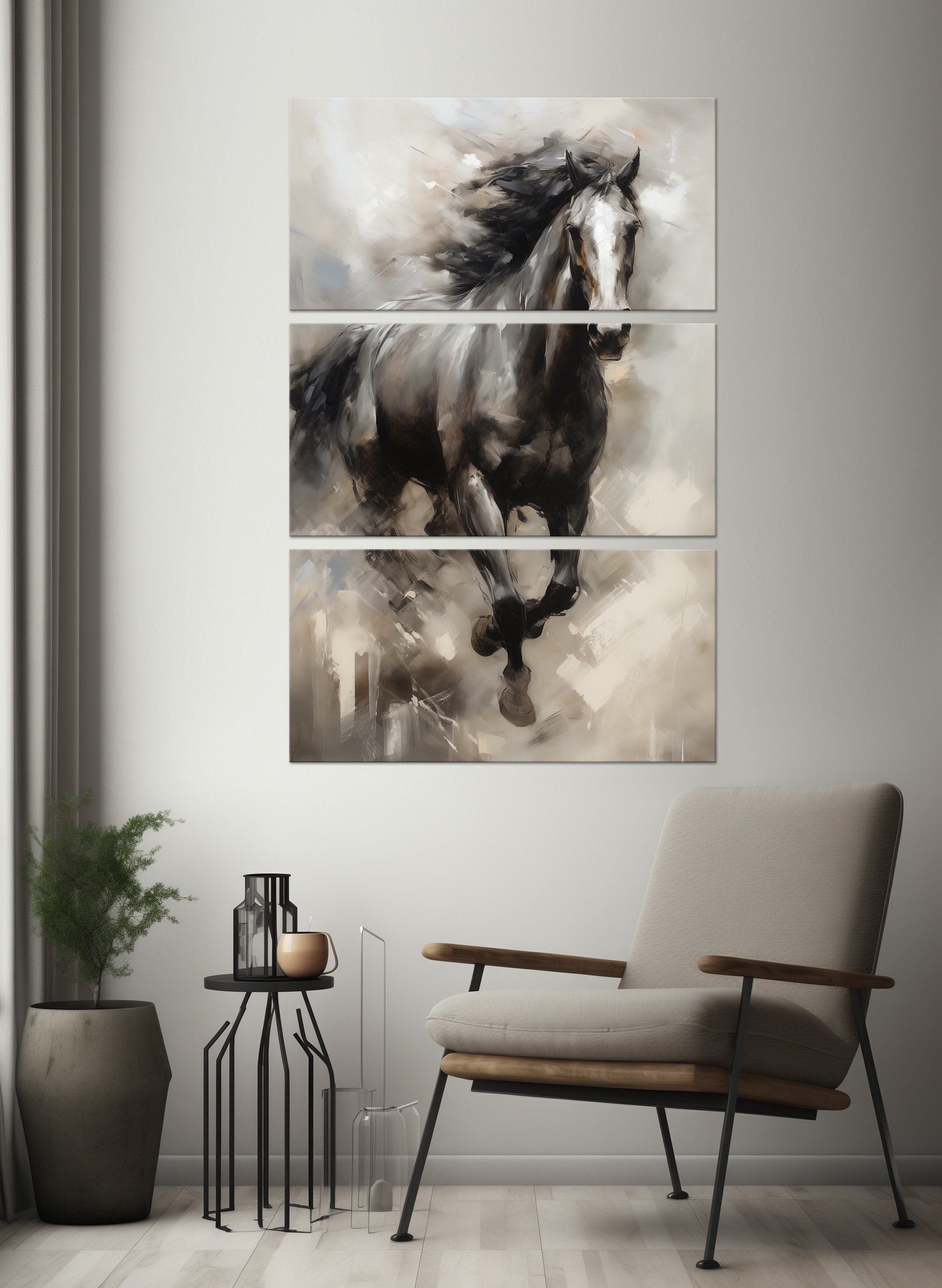 Black Horse Canvas Wall Art Abstract Painting Decor Extra Large Canvas Print Equiestrian Wall