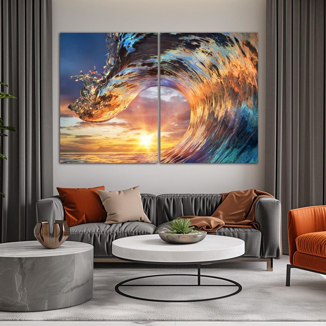 Sunset Ocean Wave Canvas Wall Art Beach House Decor Ocean Print Surf ...