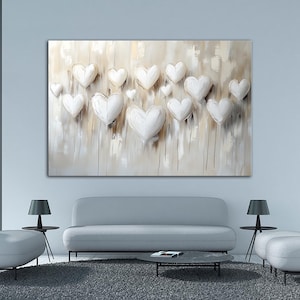 Beige hearts canvas wall art Girl nursery decor Minimalist Love art Baby room decor Girly wall art Large wall art Housewarming gift