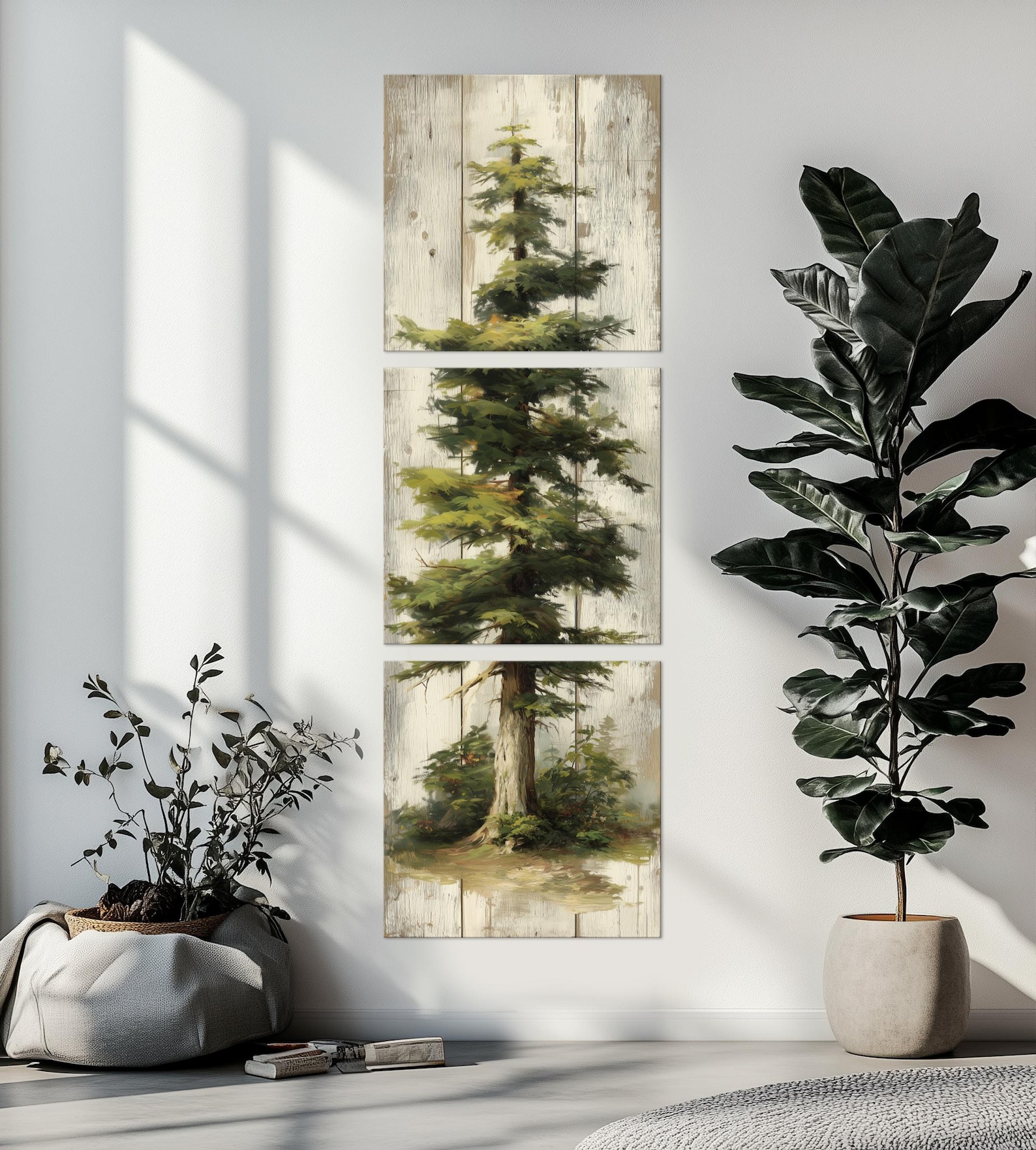 Pine Tree Canvas Wall Art Tall Narrow Cottage Decor Rustic Wood PRINT ...