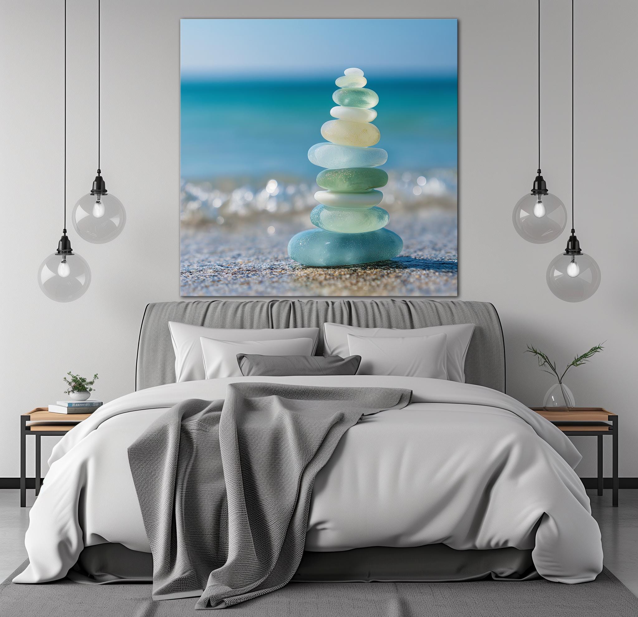 Seaglass on Beach Canvas Wall Art Coastal Decor Sea Glass Print Beach ...