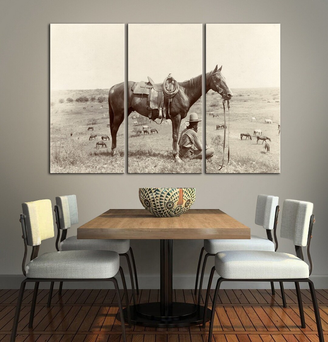 Cowboy Horse Canvas Wall Art Western Decor Vintage Cowboy Print Texas ...