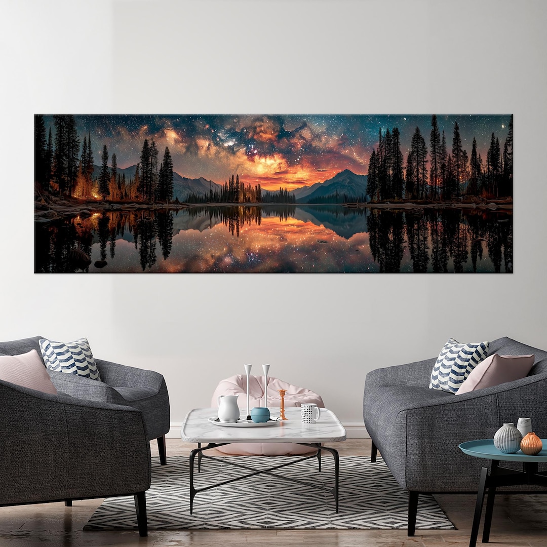 Sunset Lake Panoramic Canvas Wall Art Mountain Print Coastal Decor - Etsy