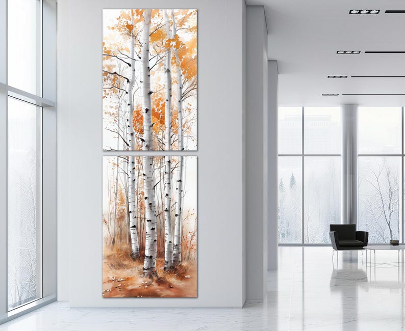 Autumn Birch Trees Canvas Wall Art Long Wall Decor Tree Forest Print ...