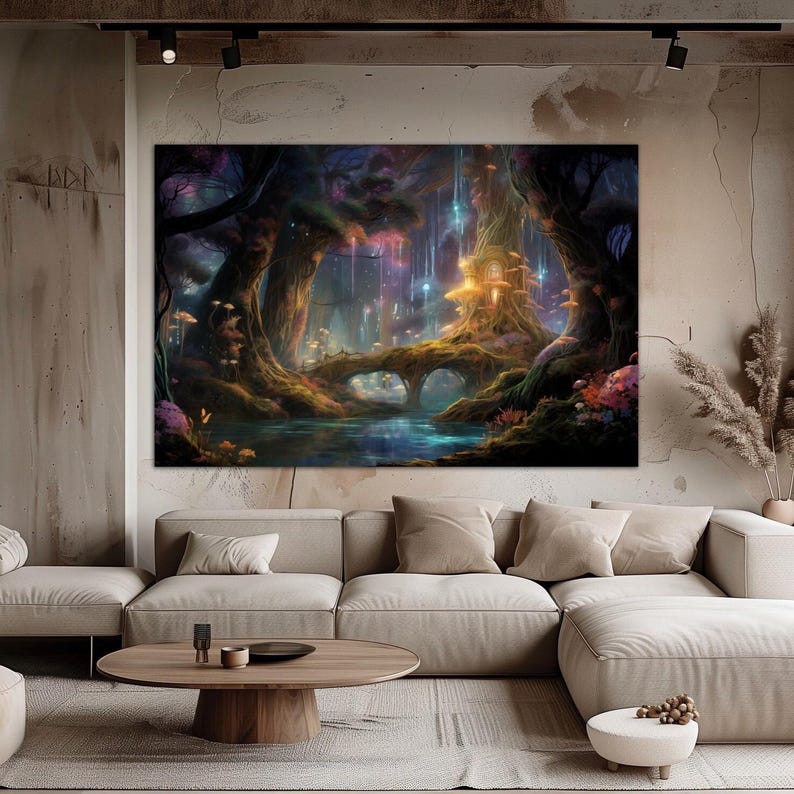 Whimsical Forest Canvas Wall Art Fantasy Ecor Fairy Lights PRINT - Etsy