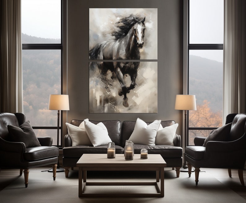 Black Horse Canvas Wall Art Abstract Painting Decor Extra Large Canvas Print Equiestrian Wall