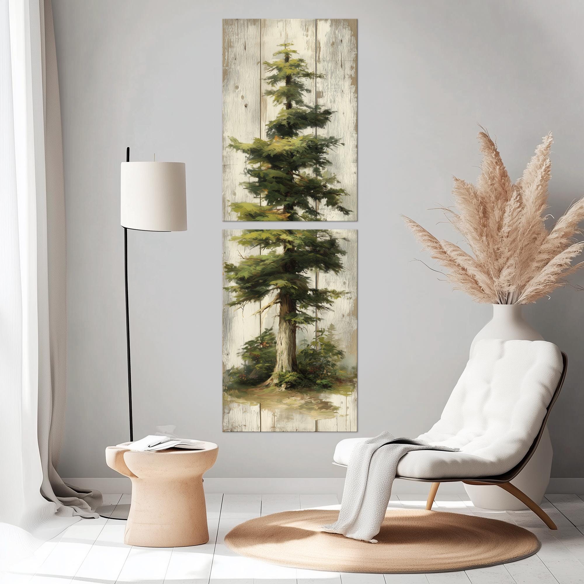 Pine Tree Canvas Wall Art Tall Narrow Cottage Decor Rustic Wood PRINT ...