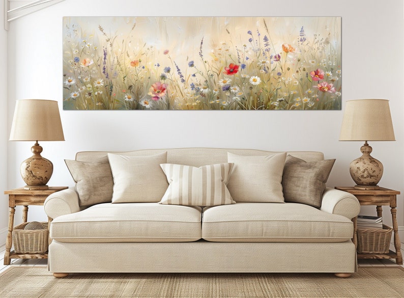 Daisy Wildflower Canvas Wall Art Bedroom Decor Panoramic Daisies Print ...