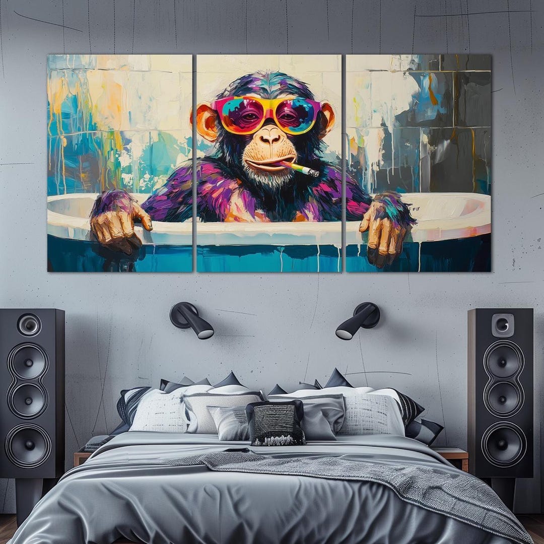 Monkey in Bath Canvas Wall Art Funny Bathroom Decor Monkey Pop Art ...