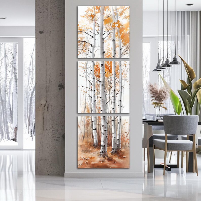 Autumn Birch Trees Canvas Wall Art Long Wall Decor Tree Forest Print ...