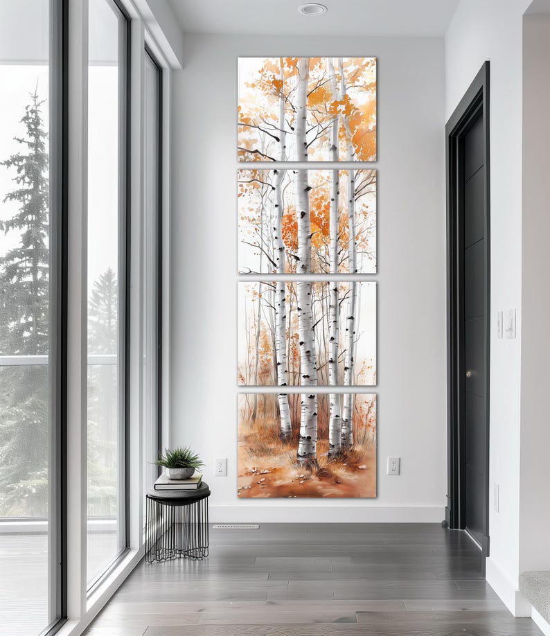 Autumn Birch Trees Canvas Wall Art Long Wall Decor Tree Forest Print ...