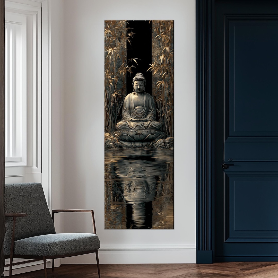 Buddha Meditation Canvas Wall Art Asian Decor Bamboo Tall Narrow Print ...