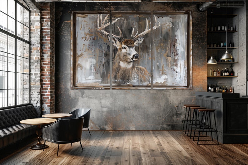 Deer canvas wall art Apartment wall decor Deer print Rustic home decor Scandinavian art Forest wall art Large wall art Housewarming gift	Set of 3 Panels