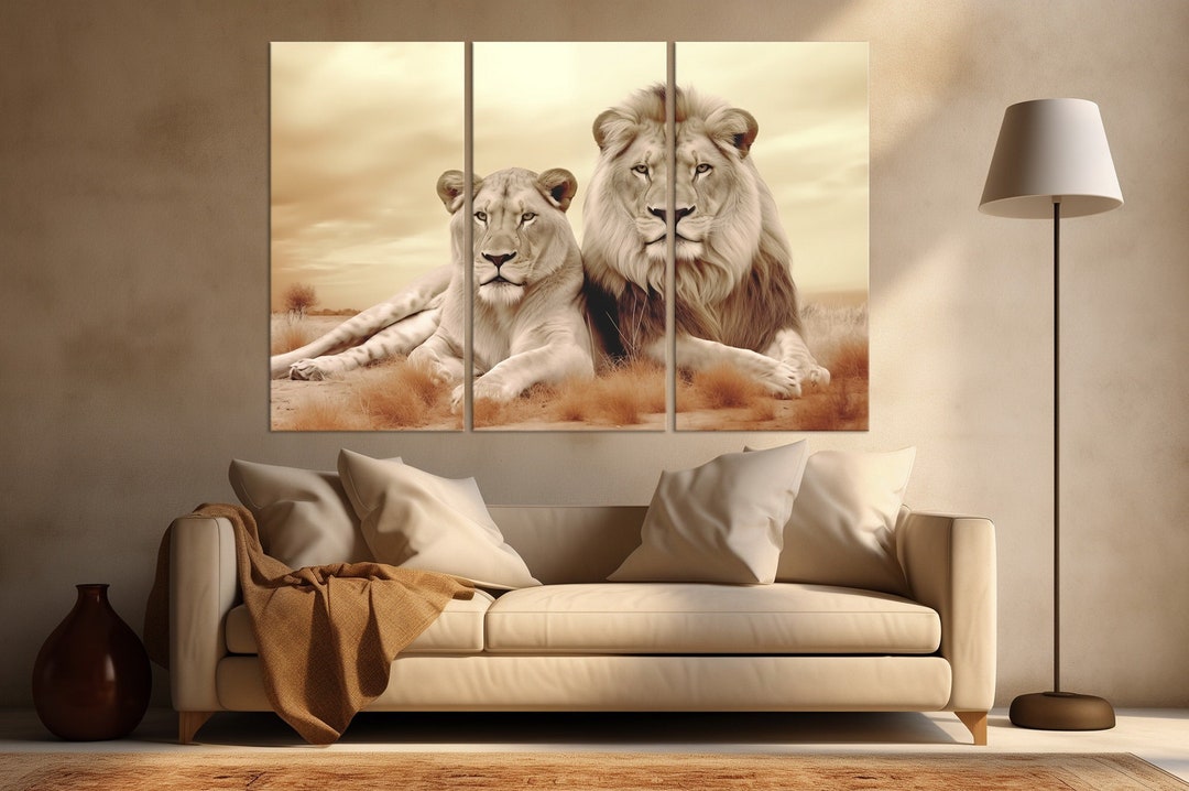 Lion Family Canvas Wall Art Bedroom Decor Couple Gift African American ...