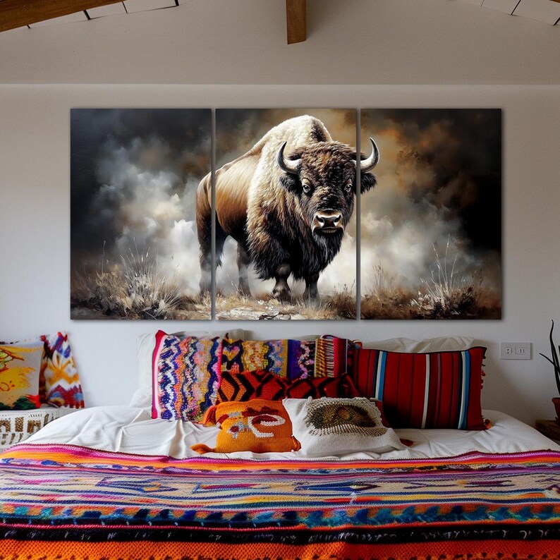 Yellowstone Bison Canvas Wall Art Rustic Decor Bull Buffalo Wildlife ...