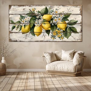Rustic lemon canvas wall art Kitchen wall decor Lemon Food art Wood wall art PRINT Rustic home decor Large wall art Housewarming gift