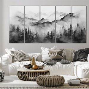 Black Mountain Canvas Wall Art Living Room Decor Landscape Painting ...