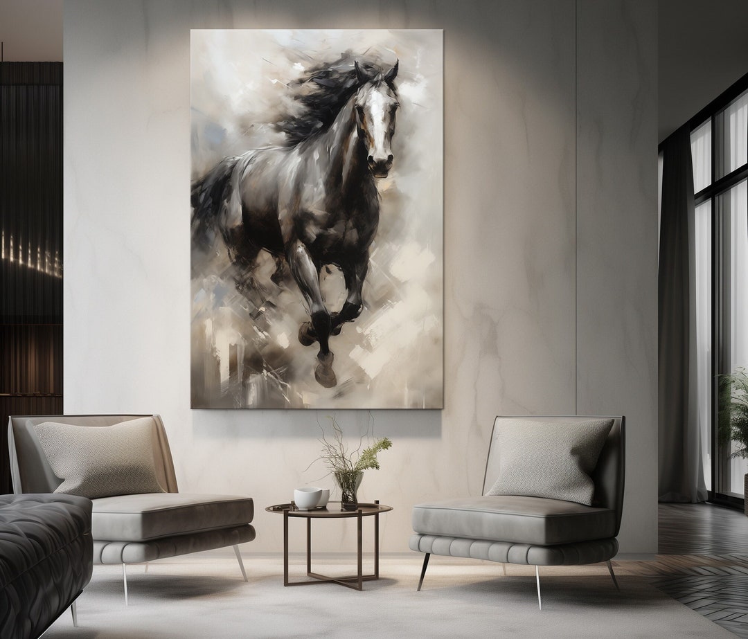 Black Horse Canvas Wall Art Abstract Painting Decor Extra Large Canvas ...