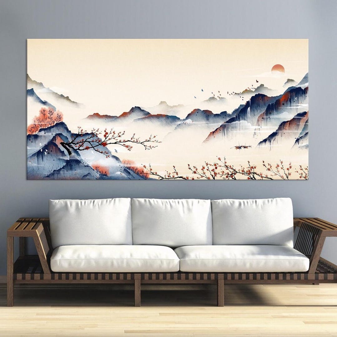 Japanese Mountain Canvas Wall Art Asian Decor Minimalist Landscape ...