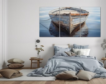 Old boat canvas wall art Bathroom wall decor Boat print Coastal wall art Rustic aesthetic decor Lake art Large wall art Housewarming gift
