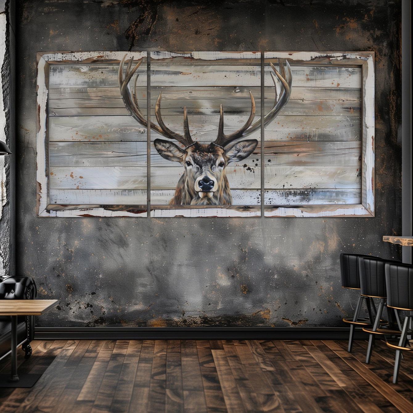 Deer canvas wall art Rustic home decor Elk painting print Deer hunting Wood wall art Farmhouse decor Large wall art Housewarming gift