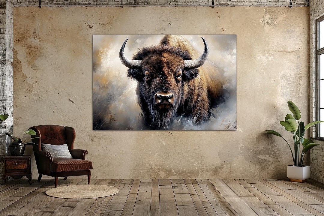 Buffalo Bison Canvas Wall Art Farmhouse Decor Yellowstone Bull Painting ...