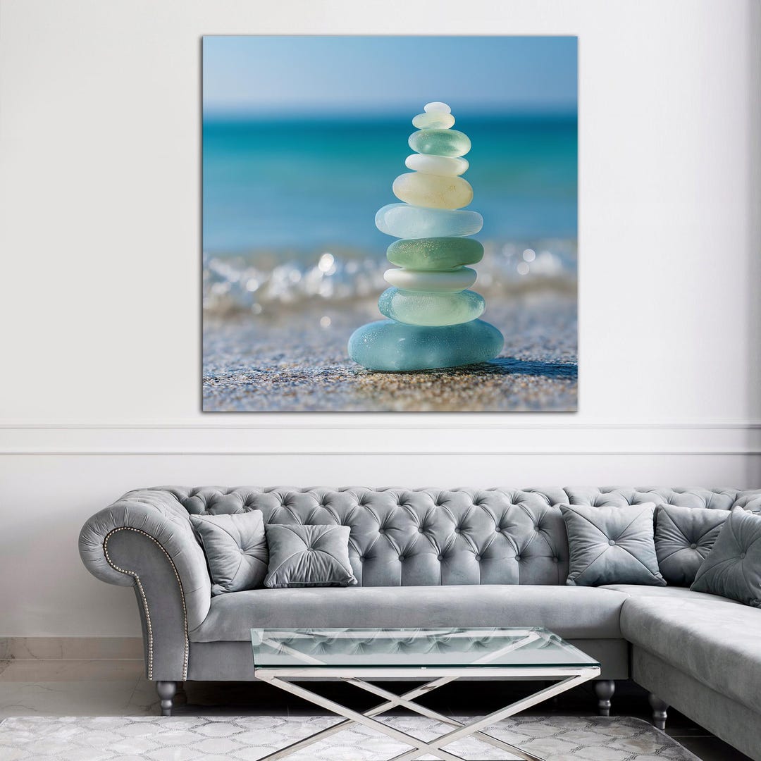 Seaglass on Beach Canvas Wall Art Coastal Decor Sea Glass Print Beach ...