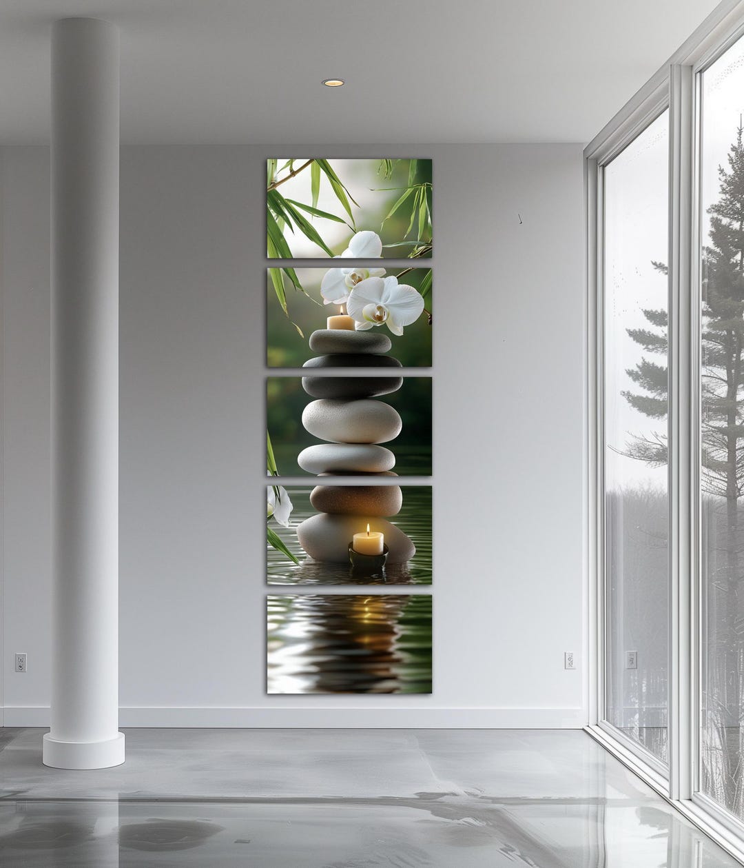 Zen Stones Canvas Wall Art Tall Narrow Spa Salon Decor Orchids Floral ...