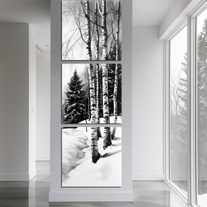 Birch tree canvas wall art Boho wall decor Minimalist art Black white forest print Long narrow wall art Large wall art Housewarming gift