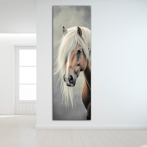 White mane horse canvas wall art Narrow wall decor Horse art print Long wall art Horse painting Vertical large wall art Housewarming gift
