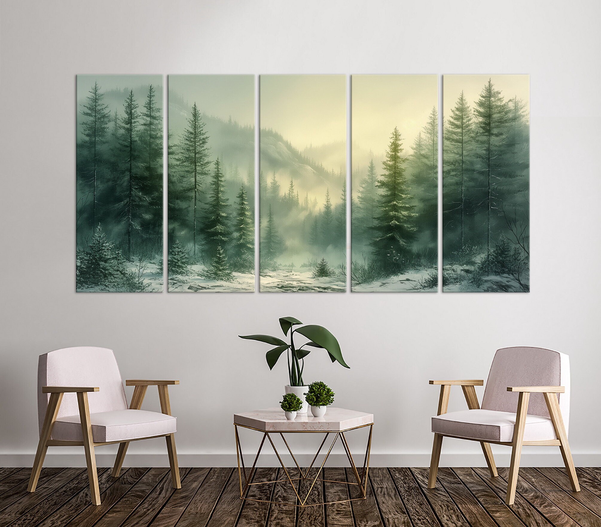 Forest Mountain Canvas Wall Art Rustic Home Decor Green Wall Art ...