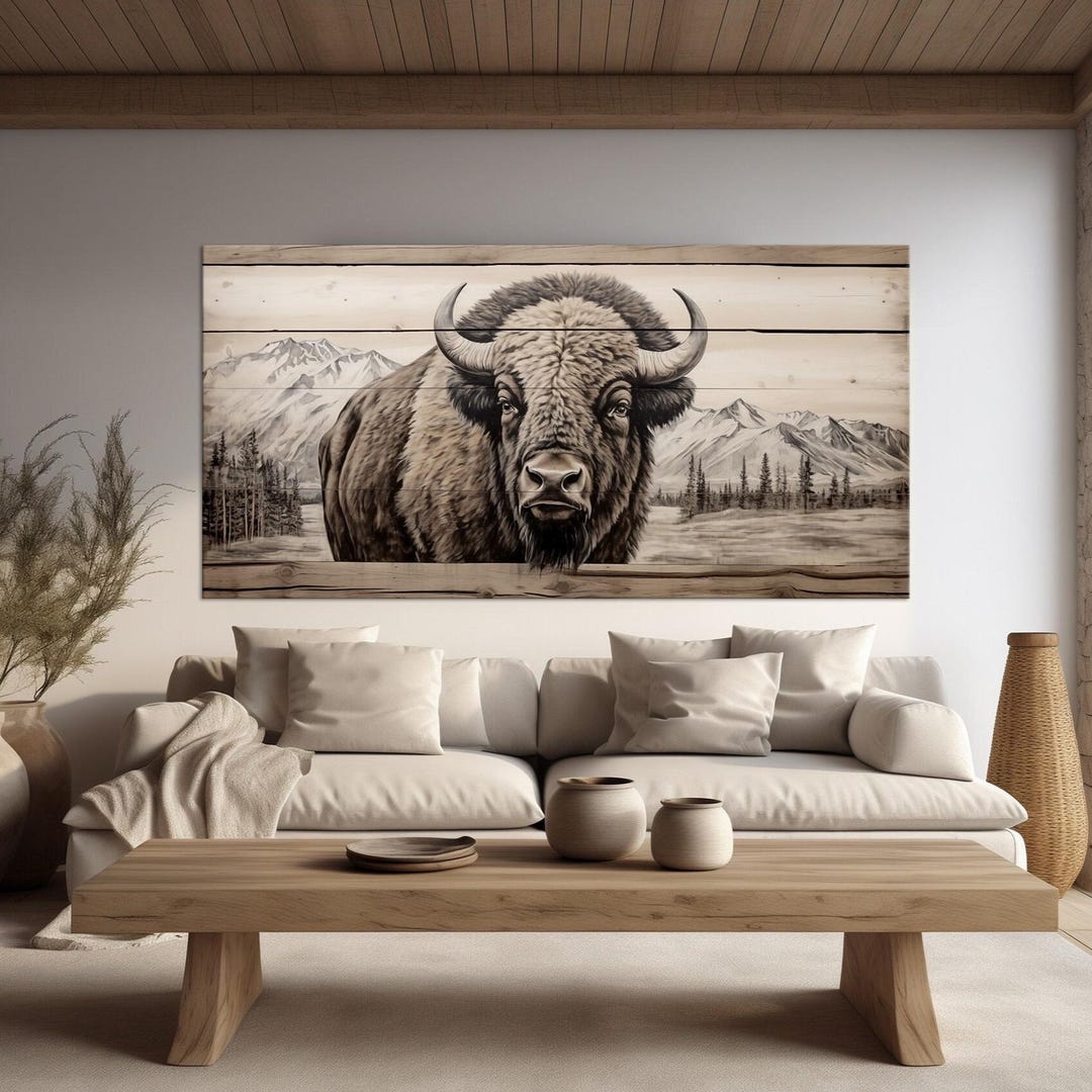 Wyoming Bison Canvas Wall Art Rustic Home Decor American Vintage ...