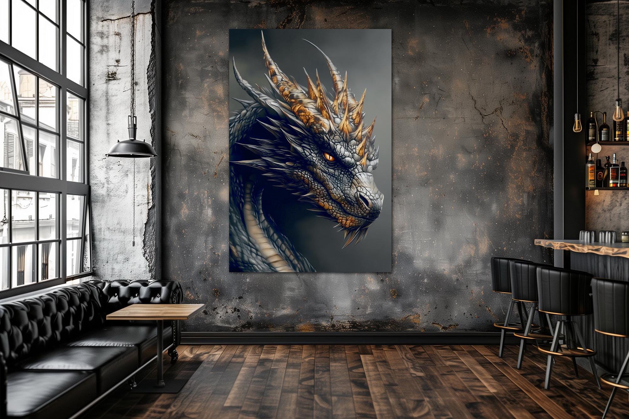 Black Dragon Canvas Wall Art Dark Cottagecore Decor Dark Fantasy Dragon ...