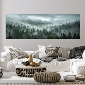 Pine trees forest canvas wall art Aesthetic room decor Forest print Minimalist art Panoramic wall art Large wall art Housewarming gift