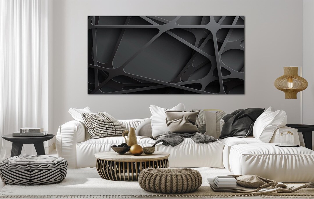 Black Geometric Canvas Wall Art Office Wall Decor Abstract Print ...