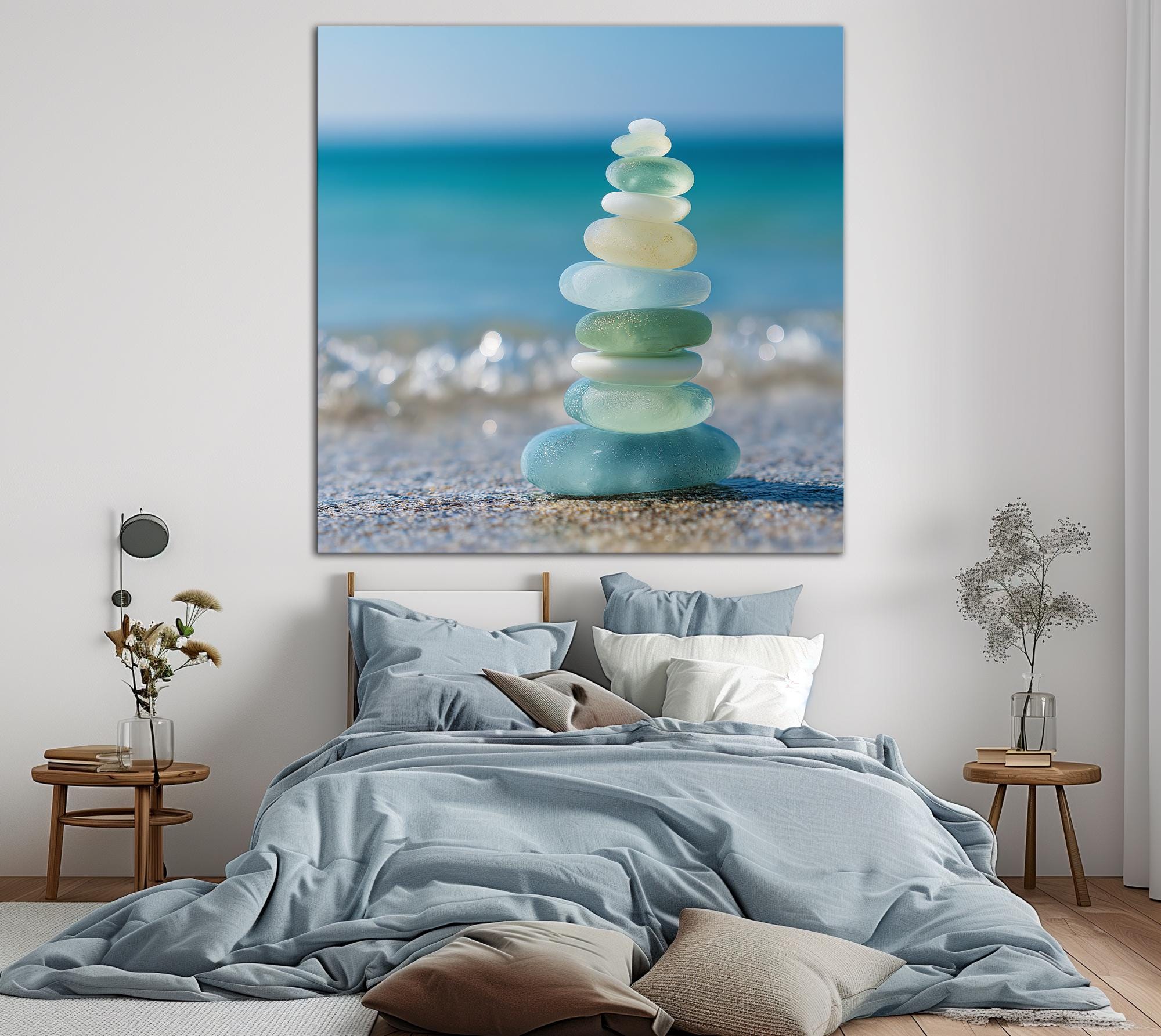 Seaglass on Beach Canvas Wall Art Coastal Decor Sea Glass Print Beach ...
