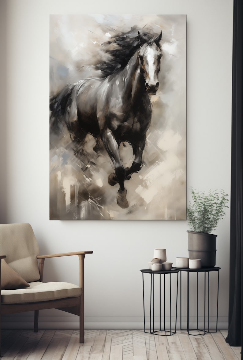 Black Horse Canvas Wall Art Abstract Painting Decor Extra Large Canvas Print Equiestrian Wall