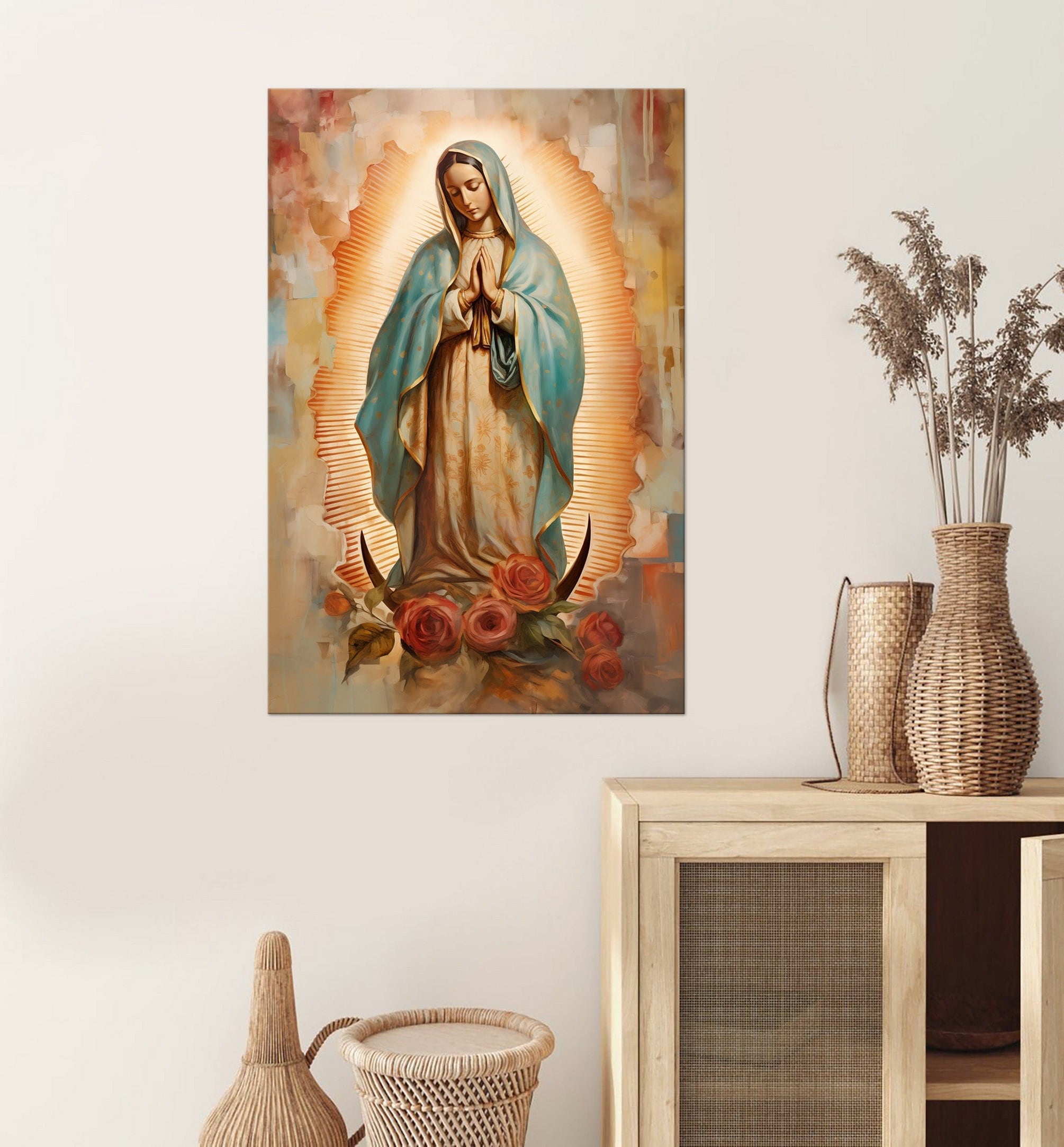 Our Lady of Guadalupe canvas wall art Christian decor Virgin Mary of Guadalupe print Christian wall art Large wall art Housewarming gift