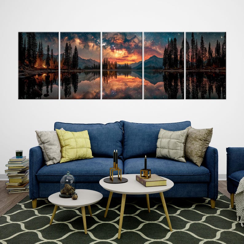 Sunset Lake Panoramic Canvas Wall Art Mountain Print Coastal Decor ...